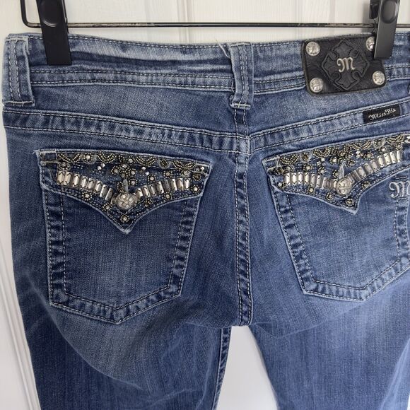 Miss Me JP4656B9 Signature Boot Jeans Embellished 8” Rise Womens Size 32 Raw - Picture 4 of 9